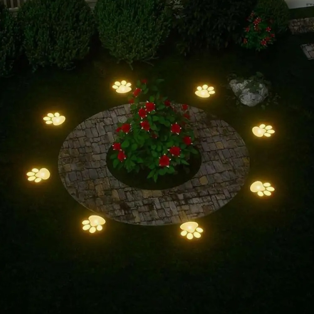 Cute Paw Print Solar Lights (4) For Your Garden Or Walkway